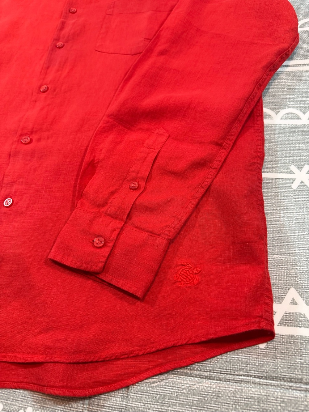 Vilebrequin Caroubis 100% Linen Long Sleeve Shirt L Coquelicot Poppy Red - Picture 3 of 12